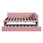 Full Size Upholstered Daybed with Trundle Sofa Bed Frame No Box Spring Needed