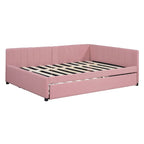 Full Size Upholstered Daybed with Trundle Sofa Bed Frame No Box Spring Needed