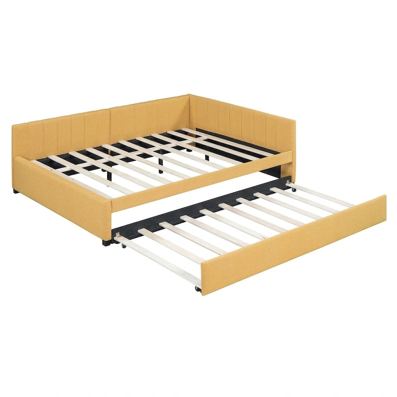 Full Size Upholstered Daybed with Trundle Sofa Bed Frame No Box Spring Needed