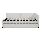Full Size Upholstered Daybed with Trundle Sofa Bed Frame No Box Spring Needed