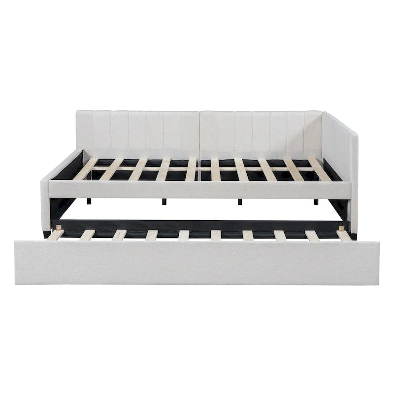 Full Size Upholstered Daybed with Trundle Sofa Bed Frame No Box Spring Needed