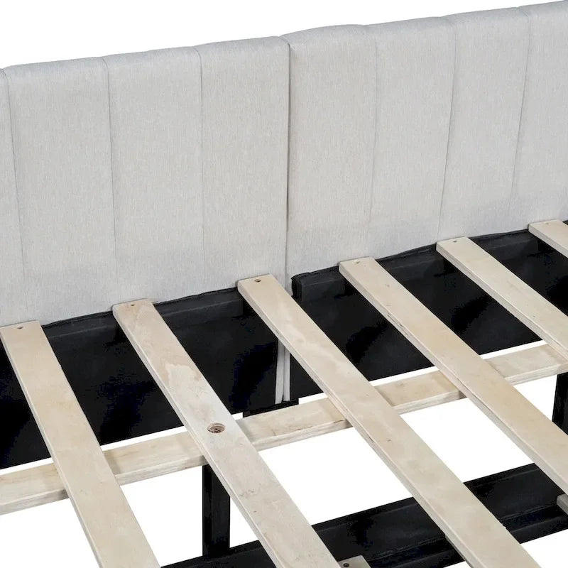 Full Size Upholstered Daybed with Trundle Sofa Bed Frame No Box Spring Needed