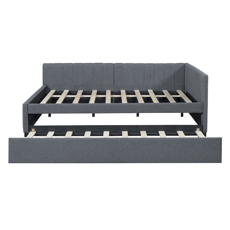 Full Size Upholstered Daybed with Trundle Sofa Bed Frame No Box Spring Needed