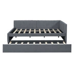 Full Size Upholstered Daybed with Trundle Sofa Bed Frame No Box Spring Needed