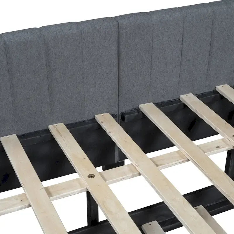 Full Size Upholstered Daybed with Trundle Sofa Bed Frame No Box Spring Needed