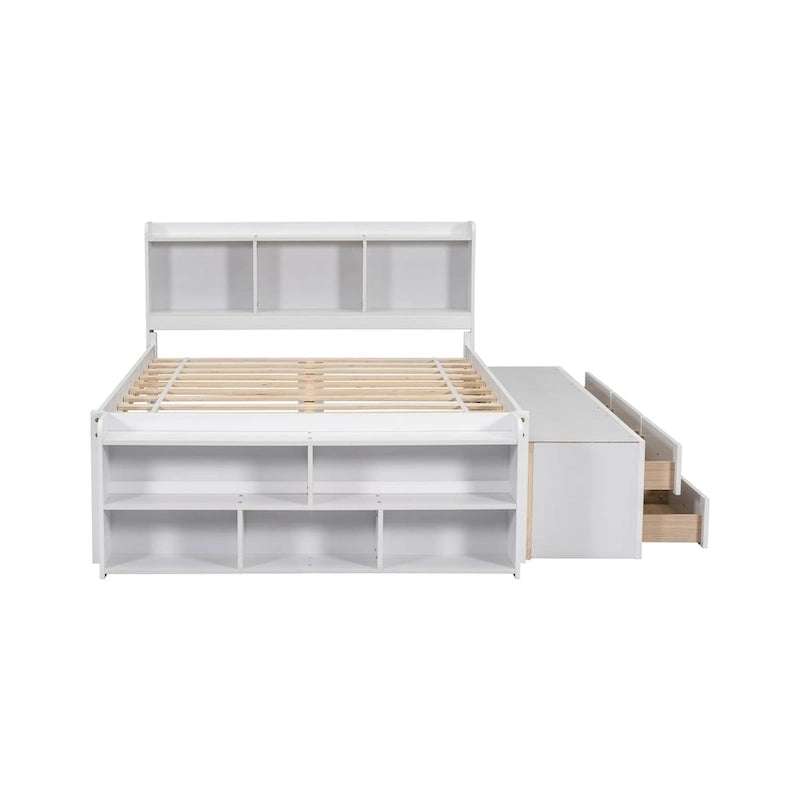 Full Bed with Bookcase Headboard, Under bed Storage Drawers and Bed End Storage Case