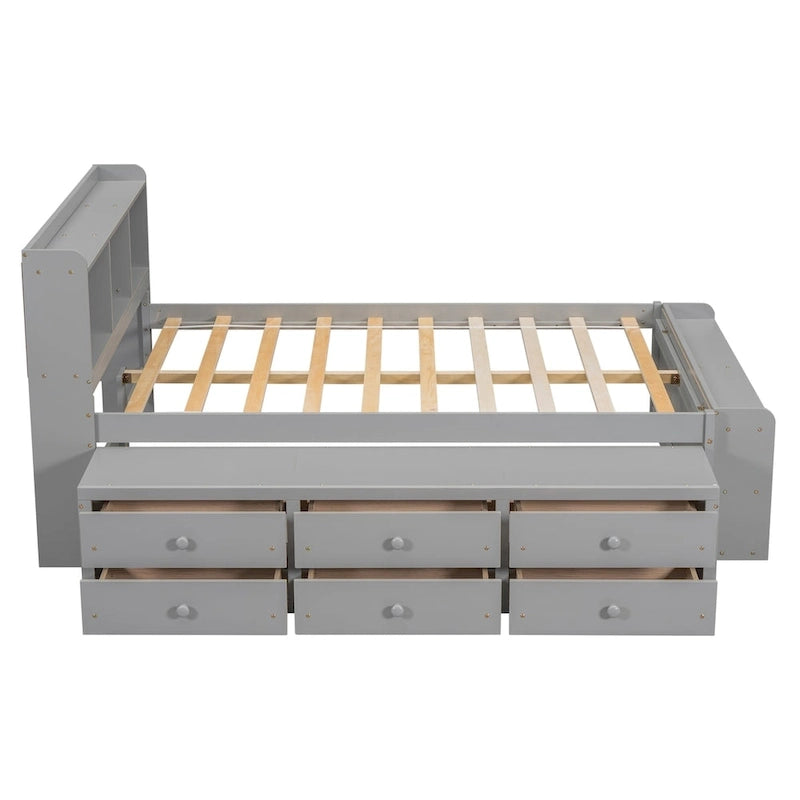 Full Bed with Bookcase Headboard, Under bed Storage Drawers and Bed End Storage Case