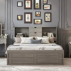 King Size Platform Bed with Storage Bookshelf and 8 Drawers