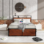Bed Frame with Storage Headboard and 12 Drawers and LED Lights