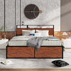 Bed Frame with Storage Headboard and 12 Drawers and LED Lights