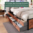 Bed Frame with Storage Headboard and 12 Drawers and LED Lights