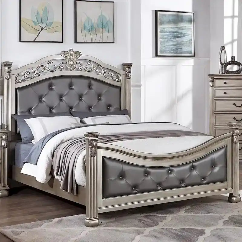 Upholstered HB and FB Bed in Antique Silver