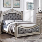 Upholstered HB and FB Bed in Antique Silver