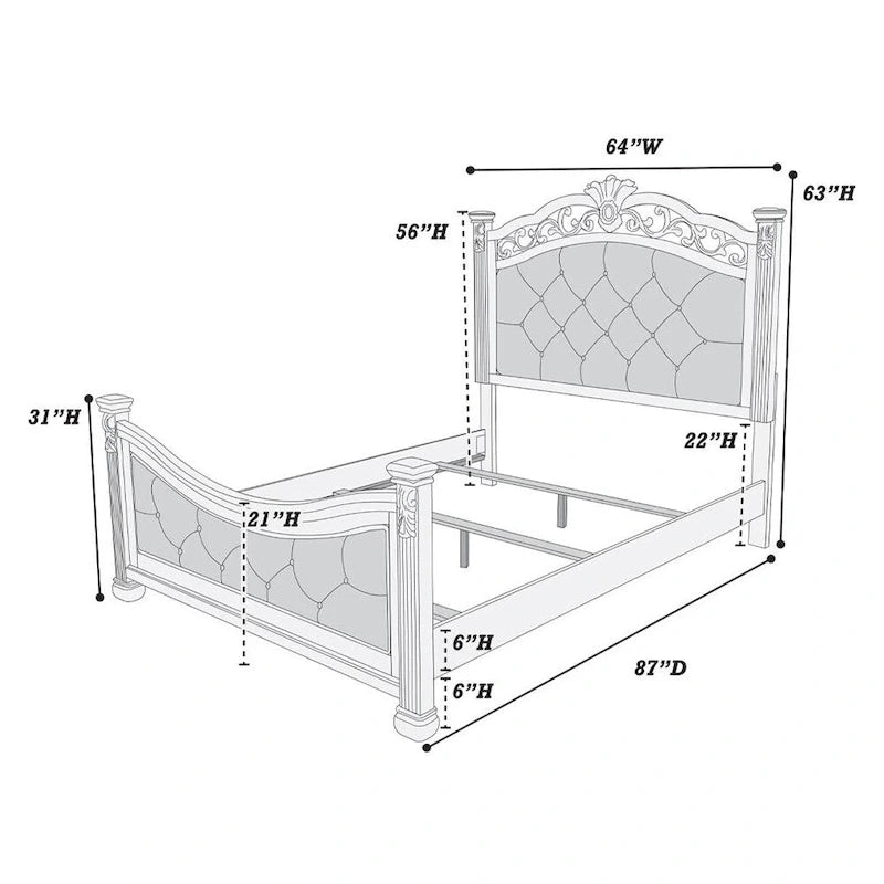 Upholstered HB and FB Bed in Antique Silver