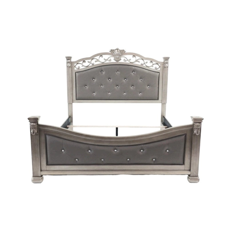 Upholstered HB and FB Bed in Antique Silver