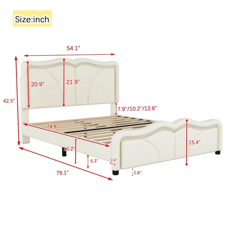 Full Size LED Upholstered Platform Bed with Adjustable Headboard