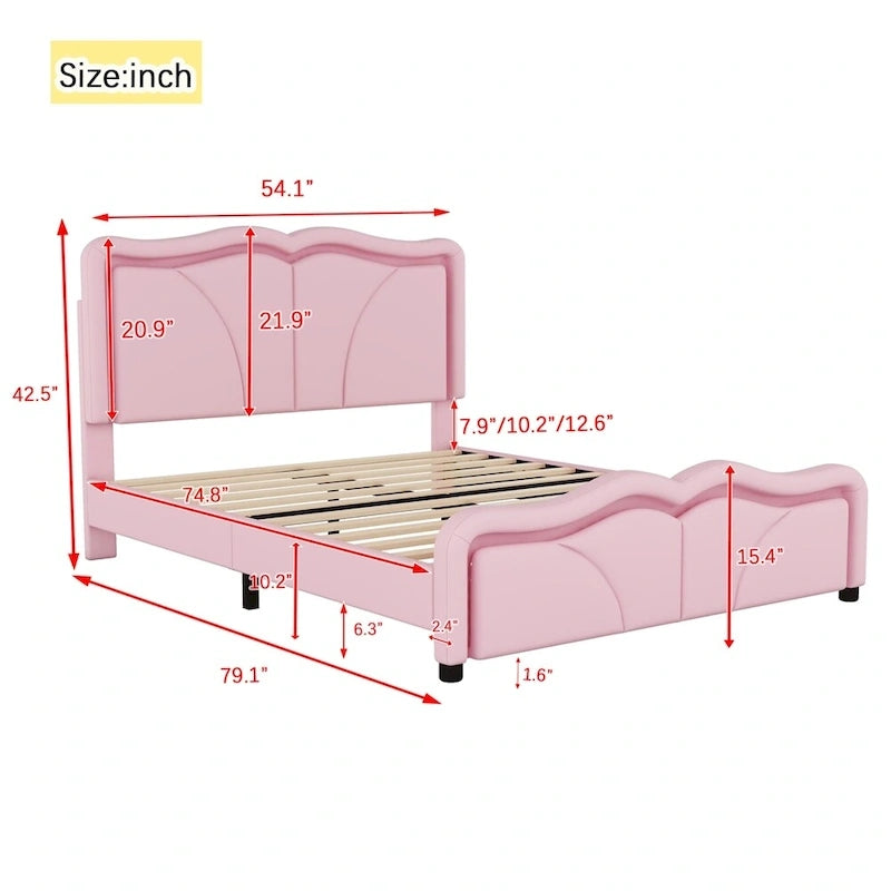 Full Size LED Upholstered Platform Bed with Adjustable Headboard