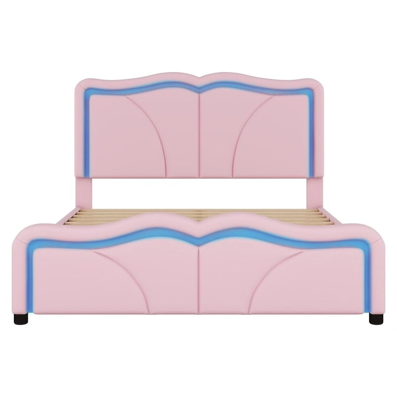 Full Size LED Upholstered Platform Bed with Adjustable Headboard