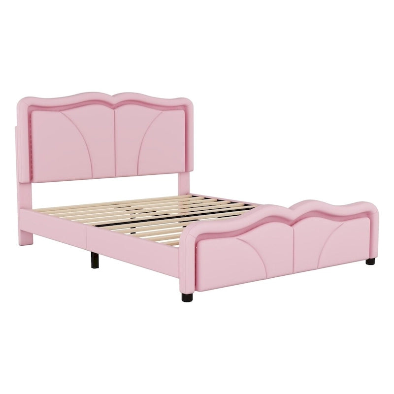 Full Size LED Upholstered Platform Bed with Adjustable Headboard