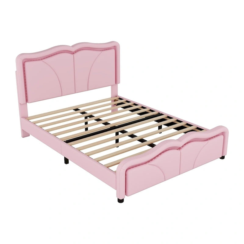 Full Size LED Upholstered Platform Bed with Adjustable Headboard