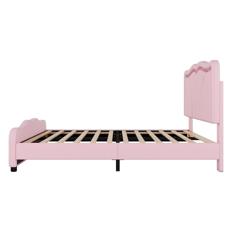 Full Size LED Upholstered Platform Bed with Adjustable Headboard