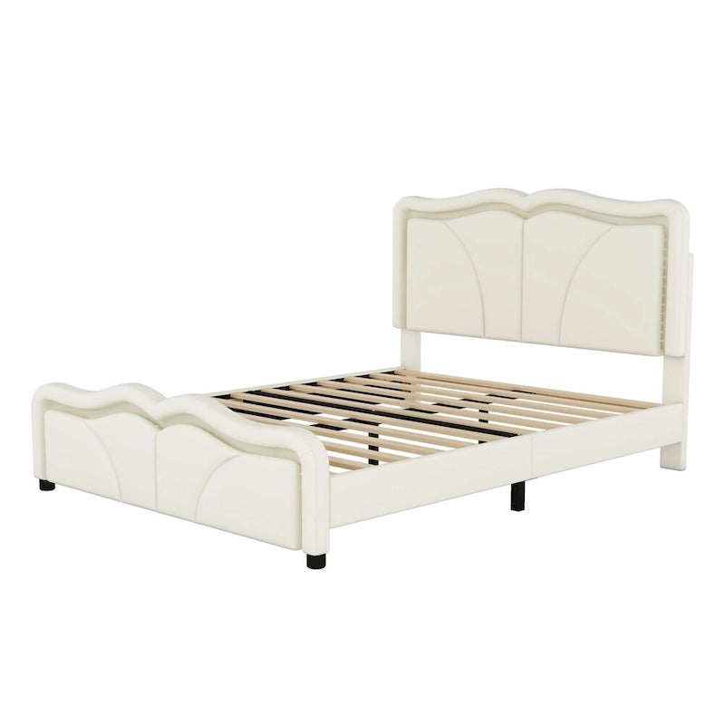 Full Size LED Upholstered Platform Bed with Adjustable Headboard