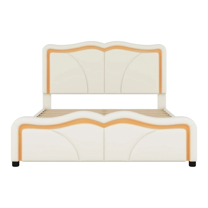 Full Size LED Upholstered Platform Bed with Adjustable Headboard