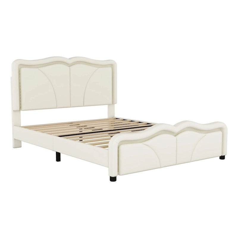 Full Size LED Upholstered Platform Bed with Adjustable Headboard