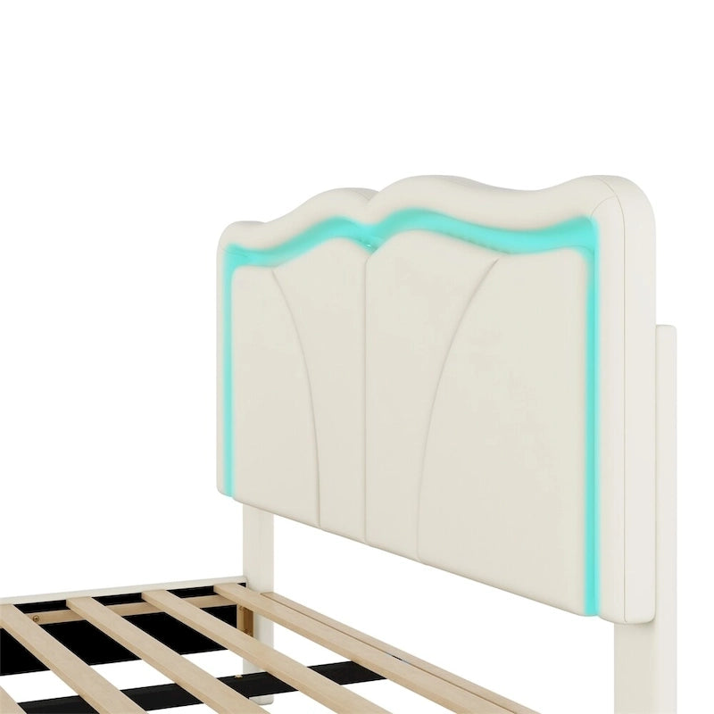 Full Size LED Upholstered Platform Bed with Adjustable Headboard