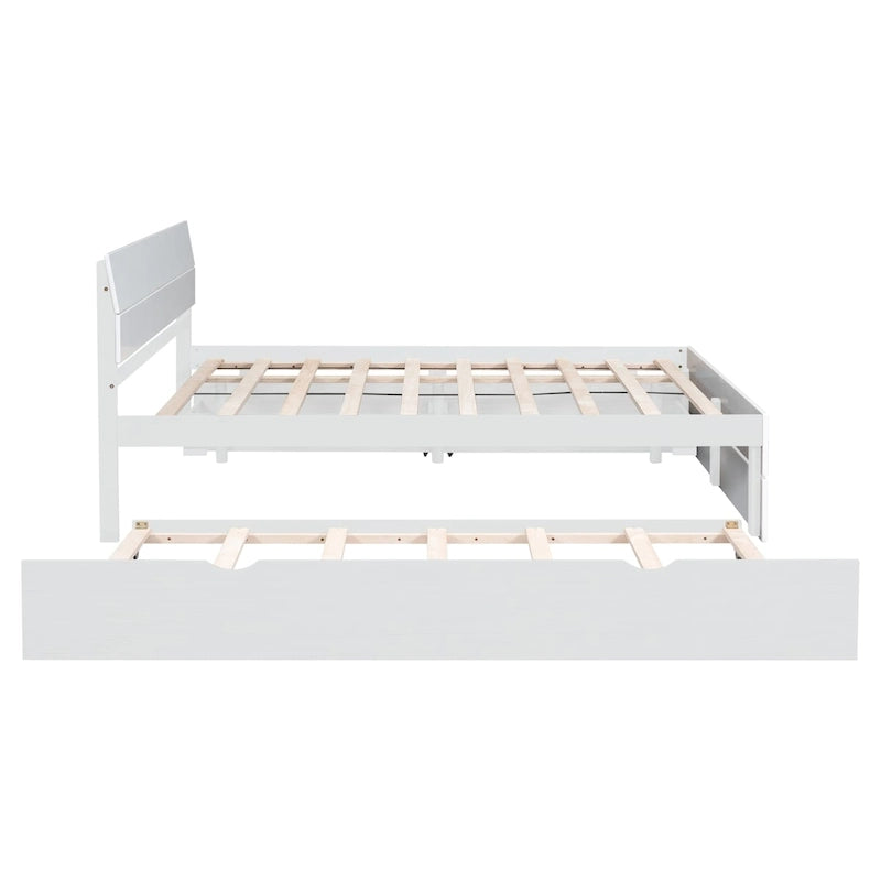 Full Bed Frame With Twin Size Trundle And 2 Drawers