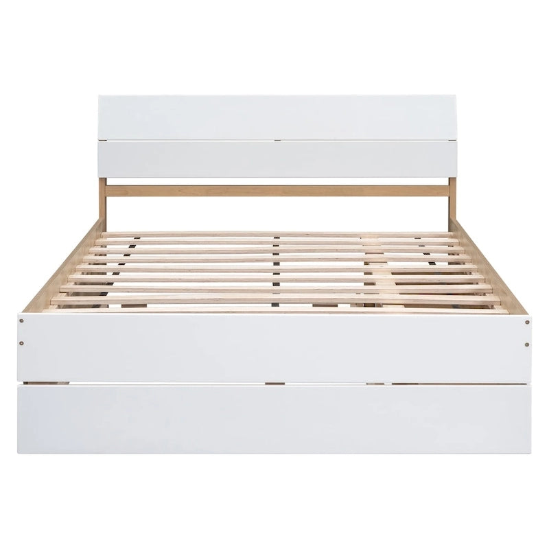 Full Bed Frame With Twin Size Trundle And 2 Drawers