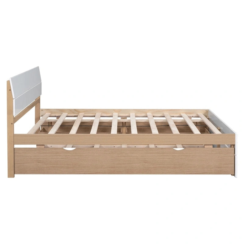 Full Bed Frame With Twin Size Trundle And 2 Drawers