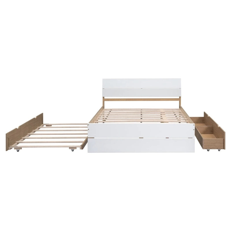 Full Bed Frame With Twin Size Trundle And 2 Drawers