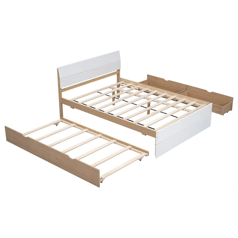 Full Bed Frame With Twin Size Trundle And 2 Drawers