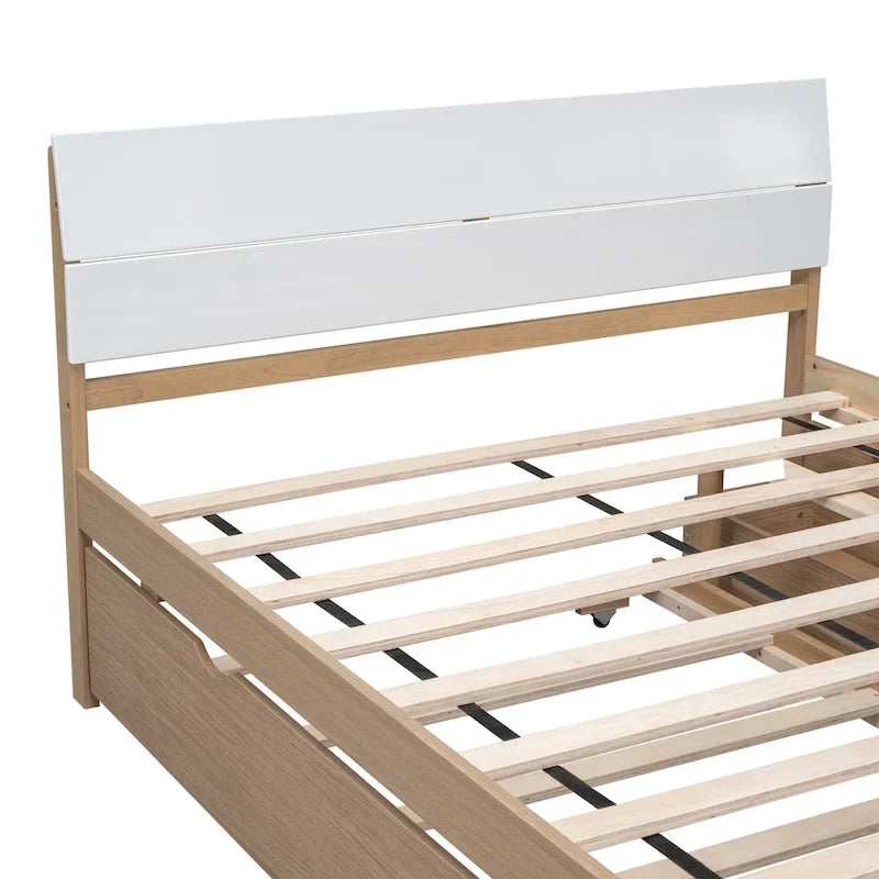 Full Bed Frame With Twin Size Trundle And 2 Drawers