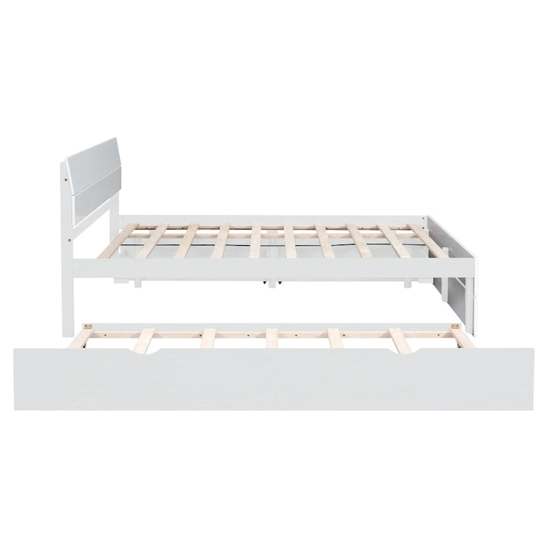 Full Bed Frame With Twin Size Trundle And 2 Drawers