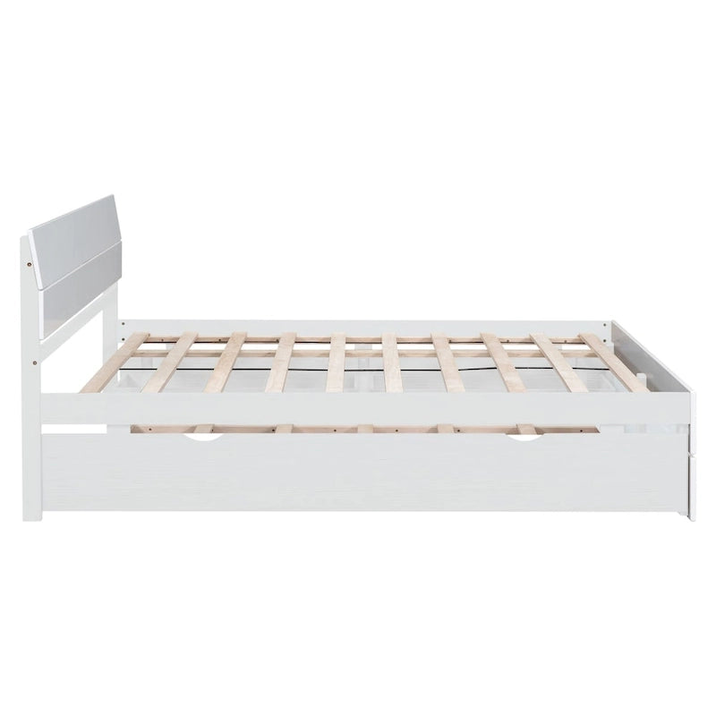 Full Bed Frame With Twin Size Trundle And 2 Drawers