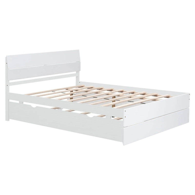 Full Bed Frame With Twin Size Trundle And 2 Drawers