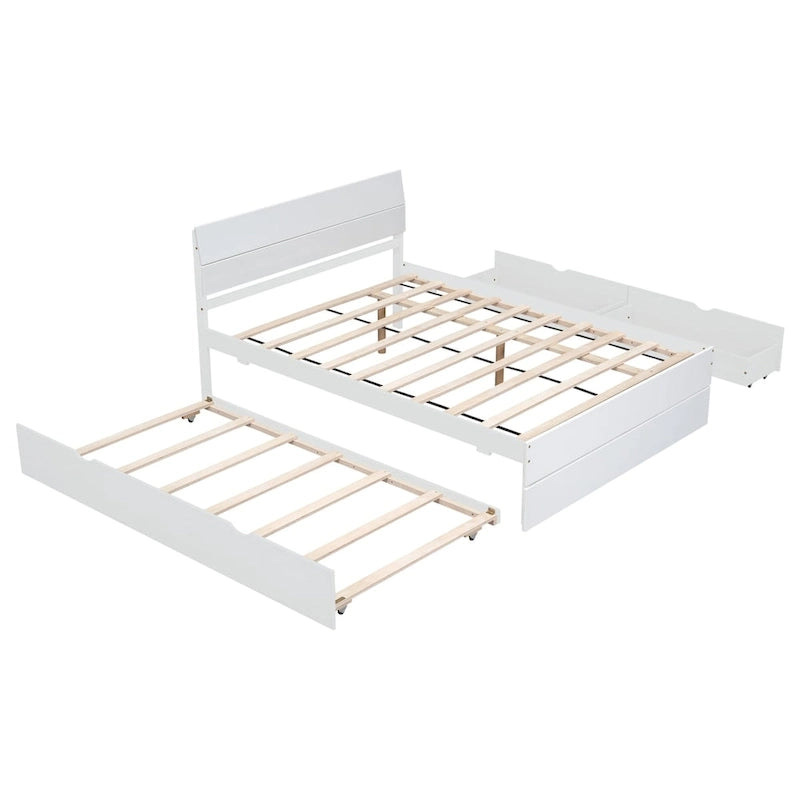 Full Bed Frame With Twin Size Trundle And 2 Drawers