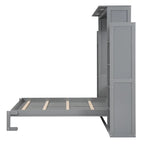 Full Size Murphy Wall Bed Frame with Shelves and LED Lights,for Girls Boys Teens,No Box Spring Needed