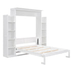 Full Size Murphy Wall Bed Frame with Shelves and LED Lights,for Girls Boys Teens,No Box Spring Needed