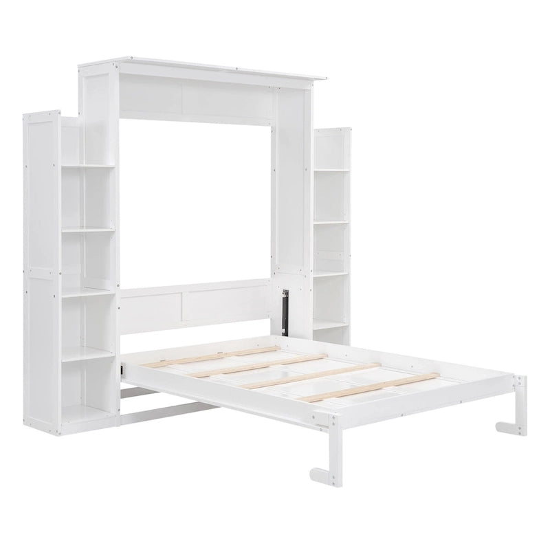 Full Size Murphy Wall Bed Frame with Shelves and LED Lights,for Girls Boys Teens,No Box Spring Needed