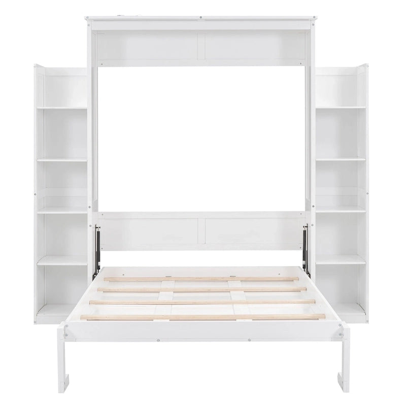 Full Size Murphy Wall Bed Frame with Shelves and LED Lights,for Girls Boys Teens,No Box Spring Needed