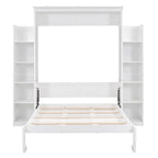 Full Size Murphy Wall Bed Frame with Shelves and LED Lights,for Girls Boys Teens,No Box Spring Needed