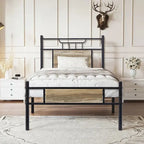 Javlergo Industrial Metal Bed Frame with Wooden Headboard, No Box Spring Needed, Slate