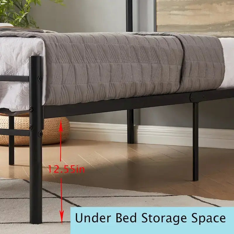 Javlergo Industrial Metal Bed Frame with Wooden Headboard, No Box Spring Needed, Slate