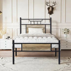 Javlergo Industrial Metal Bed Frame with Wooden Headboard, No Box Spring Needed, Slate