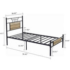 Javlergo Industrial Metal Bed Frame with Wooden Headboard, No Box Spring Needed, Slate