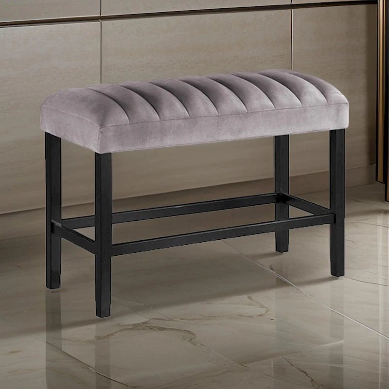 Marcus 38 Inch Counter Height Bench, Wood Frame, Fabric Upholstery, Gray