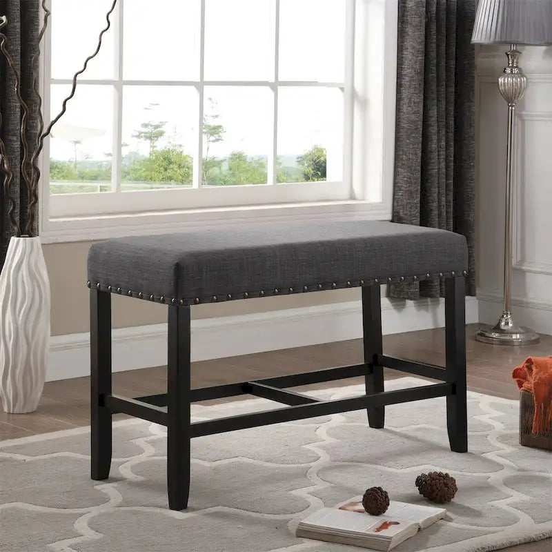 Fabric Counter Height Dining Bench with Nailhead Trim